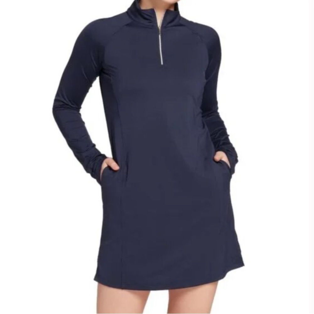 Lady Hagen Solid Navy Blue UV UPF 50+ Long Sleeve Golf Dress - Picture 1 of 8